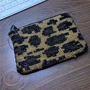 Leopard Print Beaded Pouch